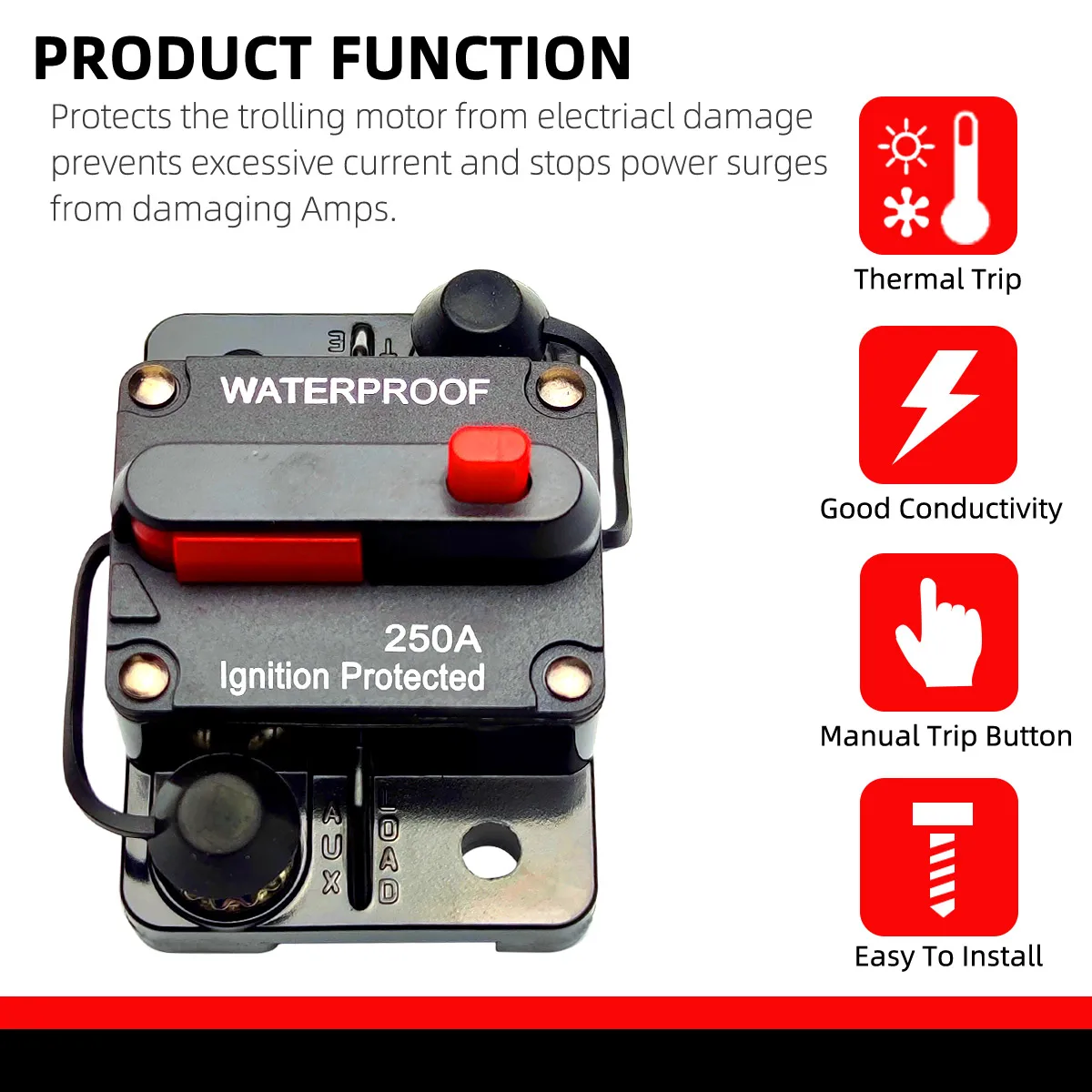Car Waterproof Circuit Breaker Fuse Ribbon Reset 30A 40A 60A 70A 80A 100A 150A 200A 250A 300A AMP12-48V DC Car Boat Car Audio - Image 4