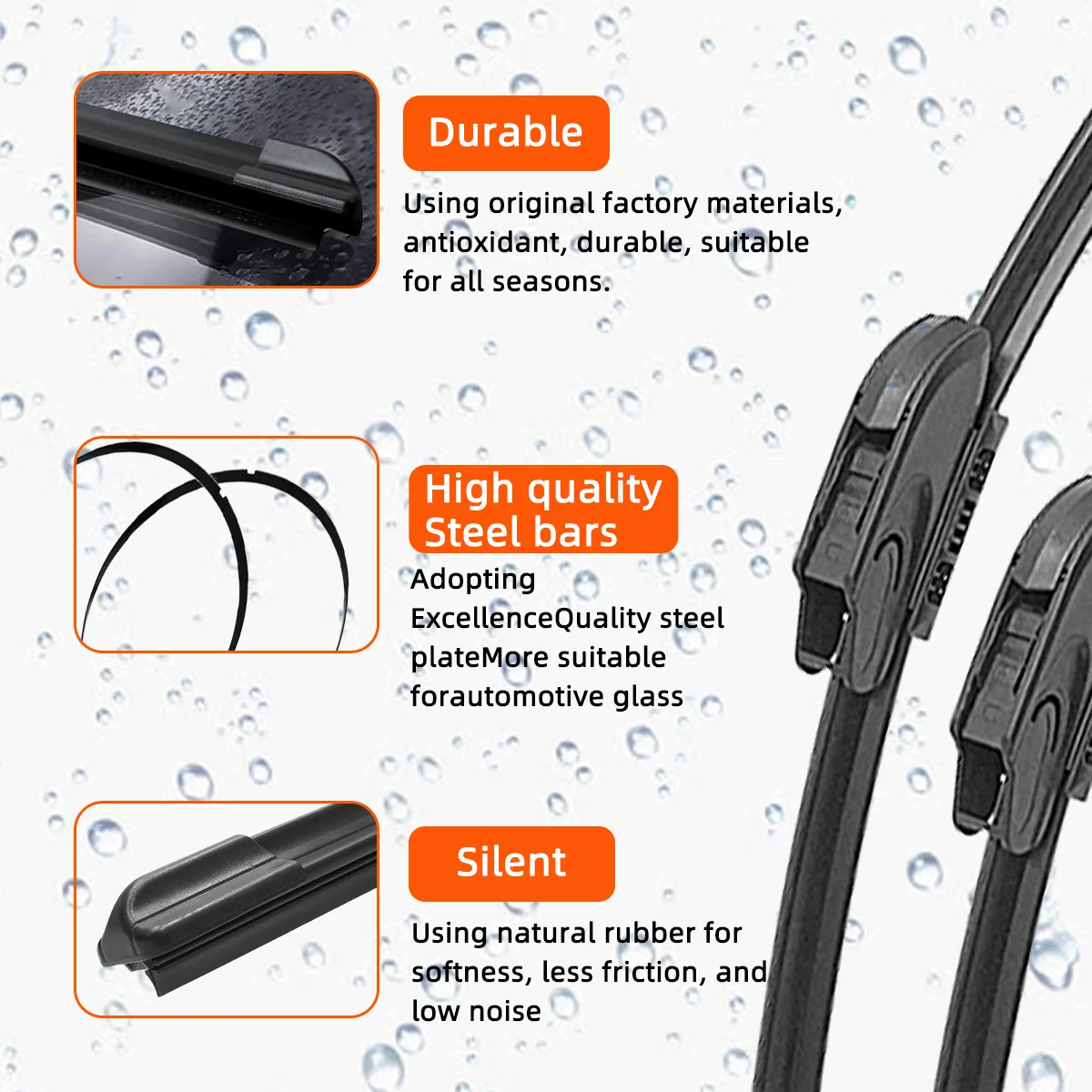 13"-28" Upgrade the universal J/U-shaped hook frameless wiper with high-quality rubber sheet for car windshield wipers - Image 2