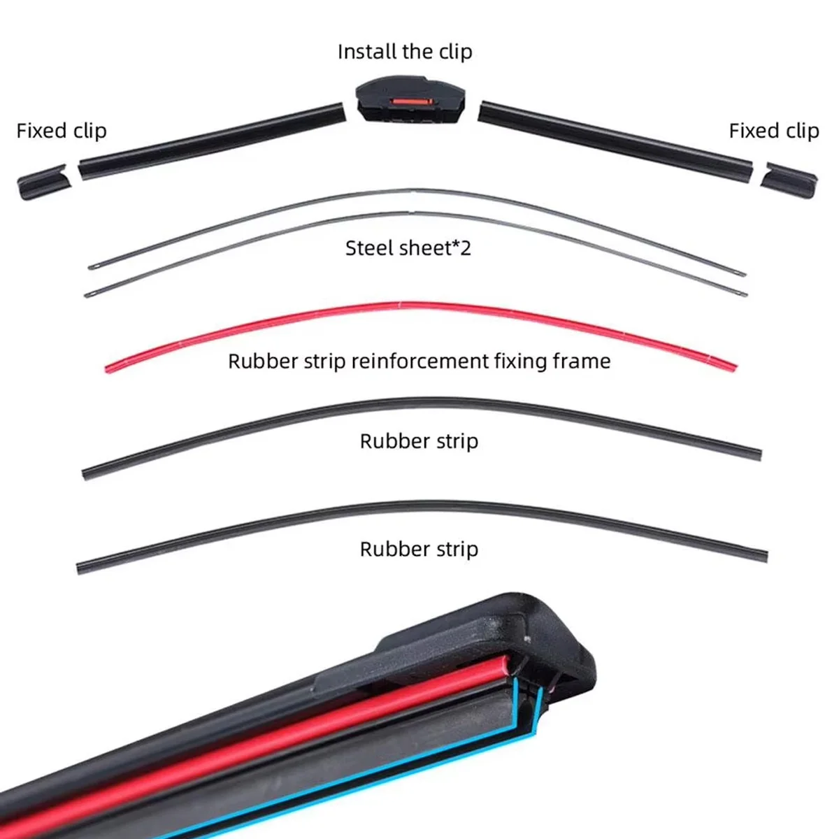 Car Windshield Wiper Blade Waterproof Double Rubber Wiper Blade 13 "14" 16 "18" 19 "20" 21 "22" 24 "26" 28 "J U Hook Wiper - Image 5