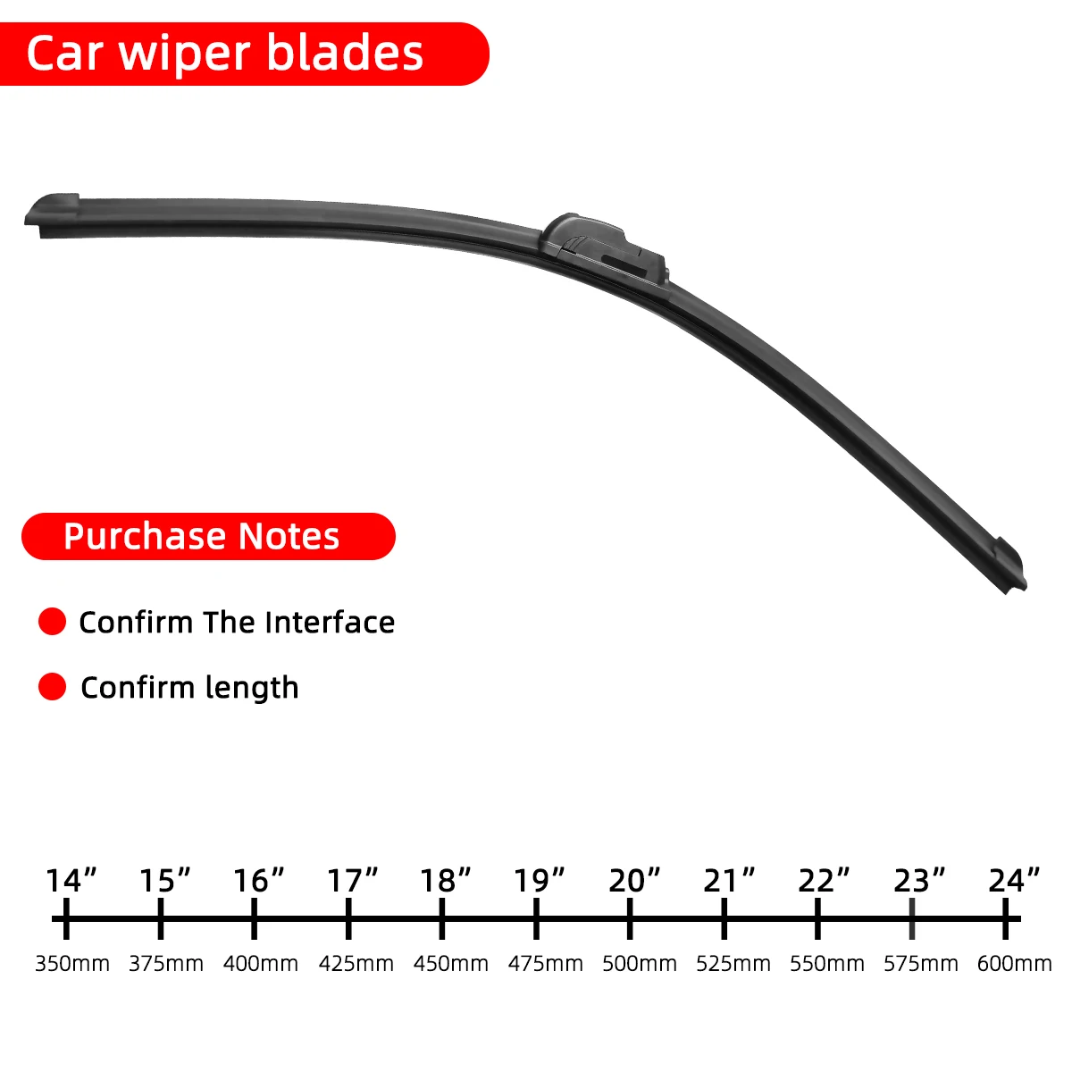 1PC Car Windshield Wiper Blades Hook Universal Soft Rubber Frameless Bracketless Car Wipers 14" 16" 18" 19" 20" 21" 22" 24" 26" - Image 5