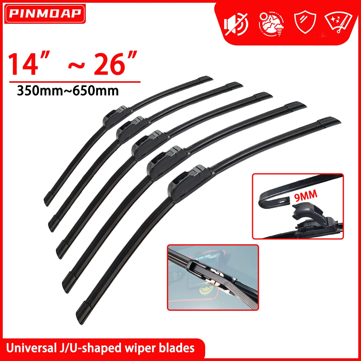 1PC Car Windshield Wiper Blade J/U-Shaped Universal Windshield Wiper Natural Rubber Accessories 14"16"18"19"20"21"22"24"26"