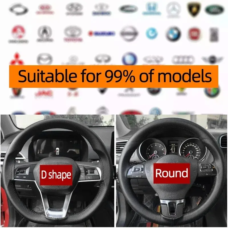 Universal Leather Car Steering Wheel Stitch On Wrap Cover Fit for 38cm 14" DIY Sewing Breathable and Anti Slip Black Grey Beige - Image 4