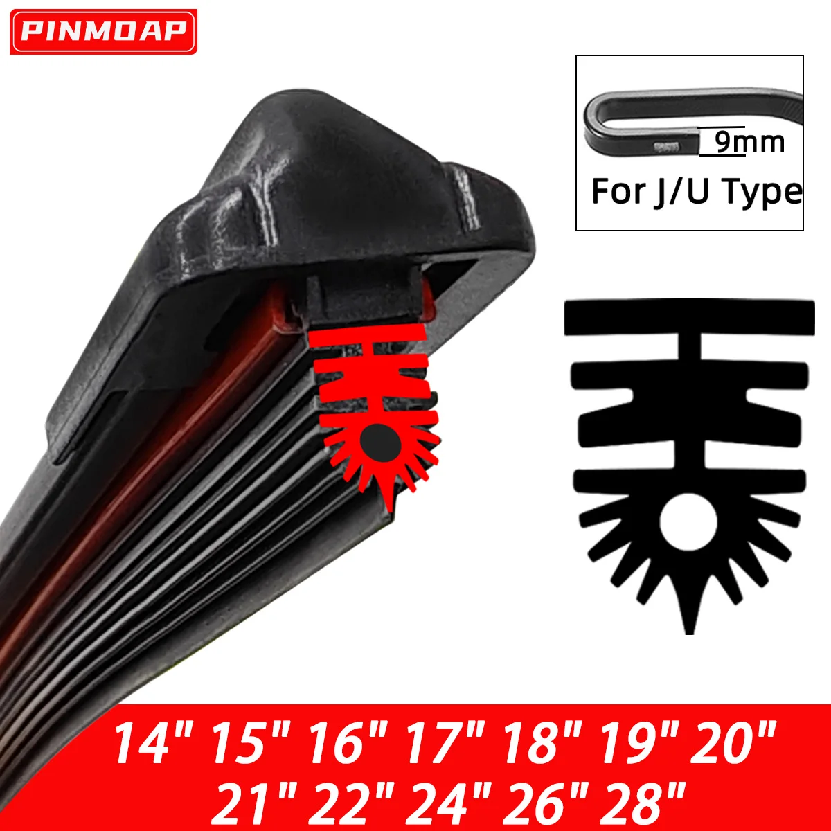 Car Front Windshield Wiper Blade 11 Layer Rubber Strip Wiper Blade J/U-Shaped Wiper Blade 14"15"16"17"18"19"20"21"22"24"26"28"
