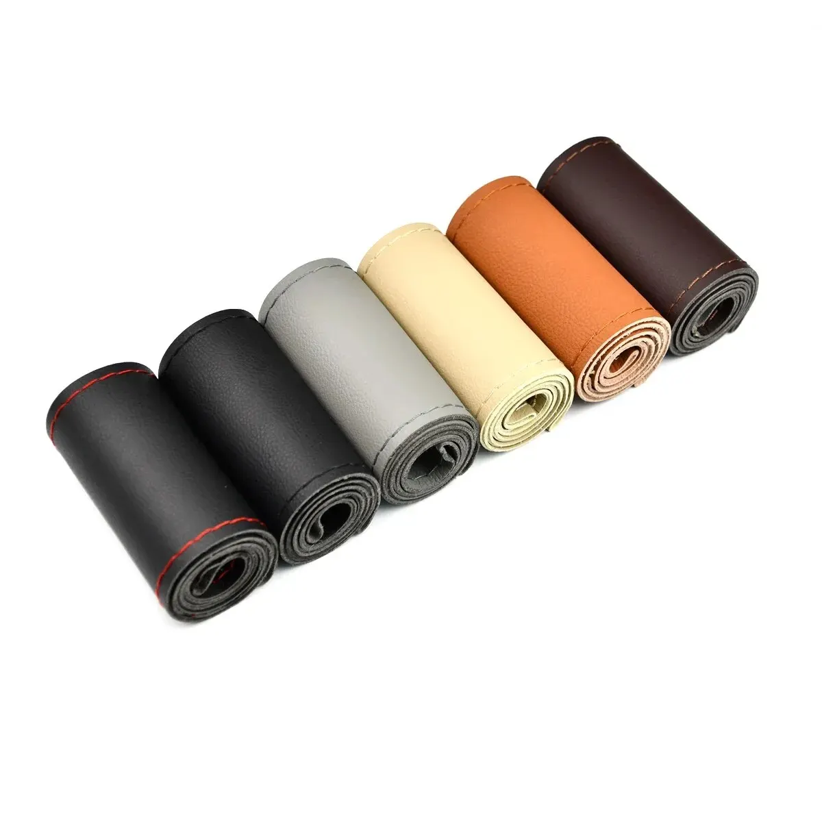 Universal Leather Car Steering Wheel Stitch On Wrap Cover Fit for 38cm 14" DIY Sewing Breathable and Anti Slip Black Grey Beige - Image 2