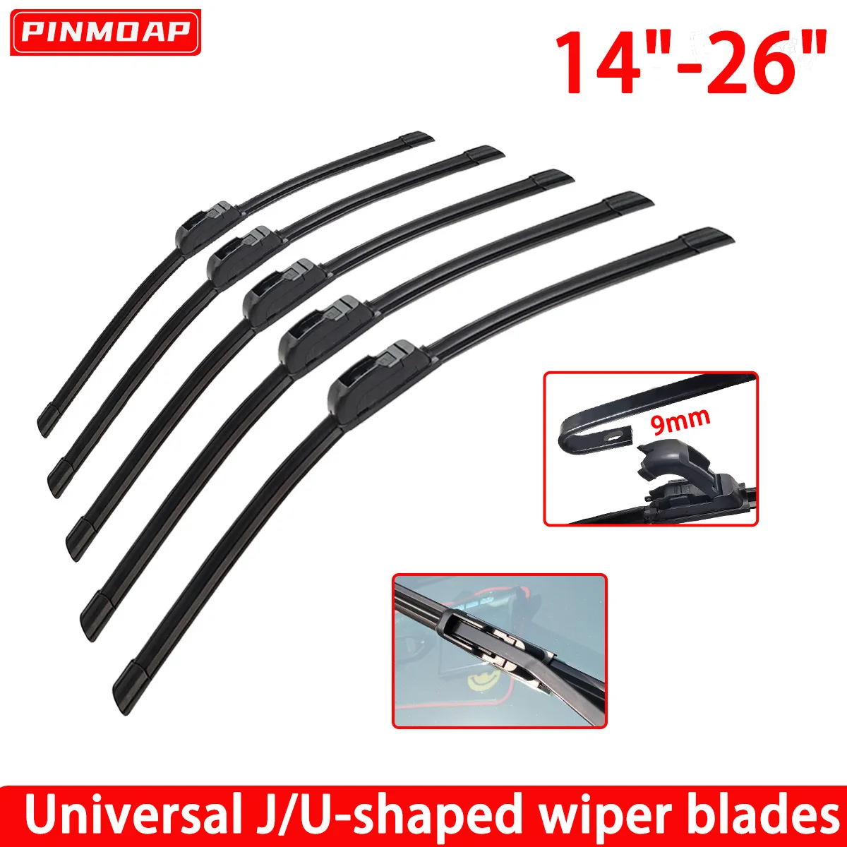 Car Wiper Blade Universal J U-Shaped Hook 14"15"16"17"18"19"20"21"22"24"26" Frameless Unsupported Wiper Rubber Accessories 1PC