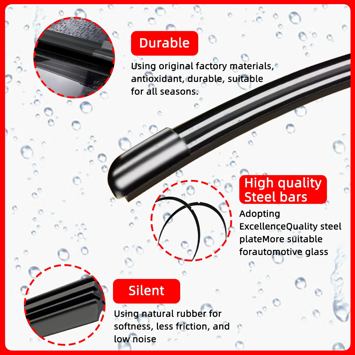 Car Windshield Wiper Blades U-type Universal Soft Rubber Frameless Bracketless Car Wipers 14" 16" 18" 19" 20" 21" 22" 24" 26" - Image 2